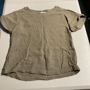 Calvin Klein Olive Green Slubbed Cotton Short Sleeve Round Neck Top Women's S